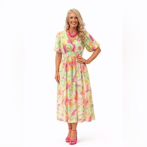 Entro Vibrant Floral Midi Dress Size Small NWT